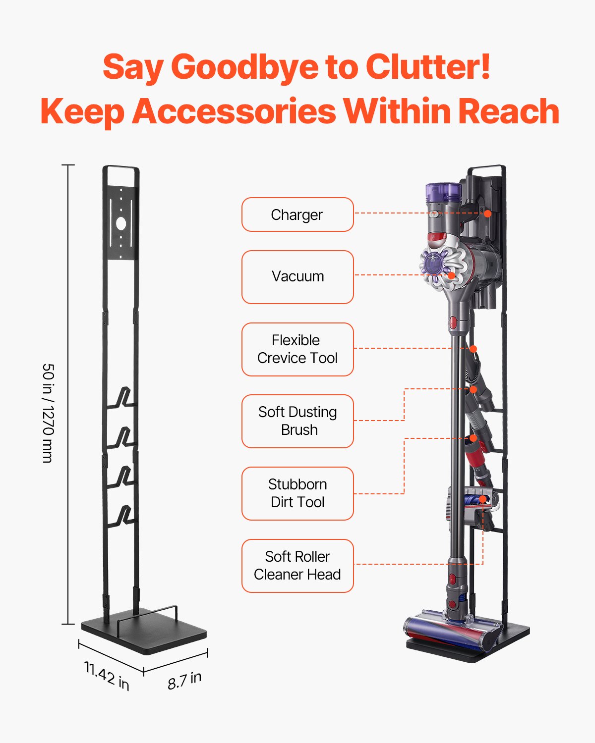 Vacuum Stand, Compatible With Dyson V6 V7 V8 V10 V11 V15, Stable Vacuum Stand Holder with 4 Hooks for Dyson DC30 DC31 DC34 DC35 DC58 DC59 DC62 D74 Cordless Upright Vacuum Cleaners & Accessories
