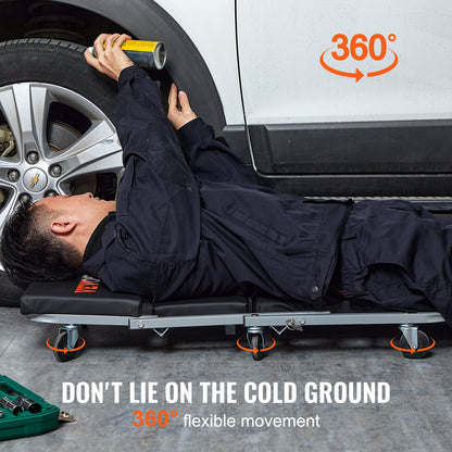 Z-Creeper-säte, 2-i-1 rullande hopfällbar krypstol/pall, 136 kg kapacitet för mekanikerkrypstol, lågprofilkrypstol med 6 st hjul för garage, verkstad, bilreparationer, ligg- eller sittplatser, svart