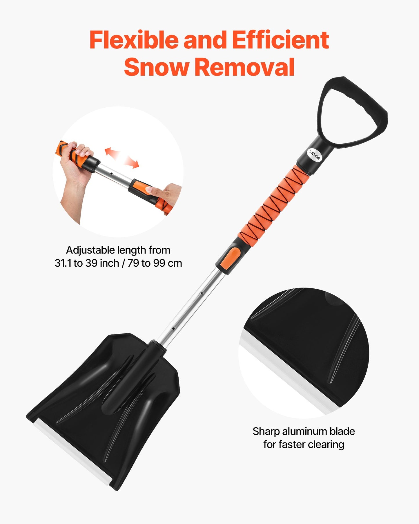 Snow Shovel and Snow Brush, 107cm Extendable Snows Broom & Ice Scraper with 180° Pivoting Brush Head, Non-Slip Grip, Portable Winter Snows Removal Tools for Cars Trucks, SUVs Vehicle