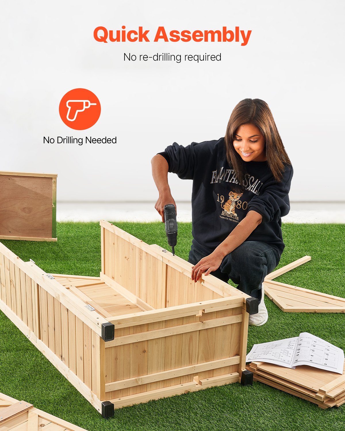 Förvaringsbod för utomhusbruk, stort förvaringsbod i trä, trädgårdsredskapsbod med hyllor, lås och golv, vattentätt förvaringsskåp för uteplats, gård, gräsmatta, trädgård, 28x63 tum