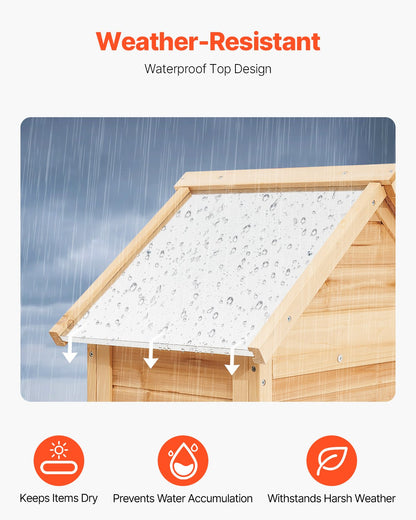 Förvaringsbod för utomhusbruk, stort förvaringsbod i trä, trädgårdsredskapsbod med hyllor, lås och golv, vattentätt förvaringsskåp för uteplats, gård, gräsmatta, trädgård, 28x63 tum