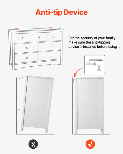 7 Drawer Dresser, Wooden Chest of Drawers with Sliding with Anti-tip Device, Modern Minimalist Dresser Chest, Closet Storage Organizer for Living Room, Hallway, Bedroom, Entryway, Light Wood