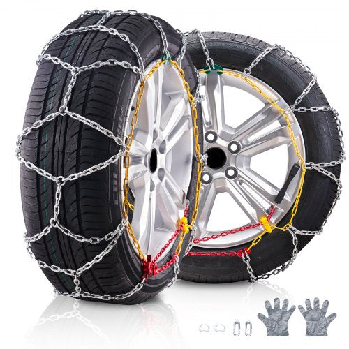 Snow Chains, Manganese Alloy Steel Emergency Traction Tire Chains, 2PCS Cable Tire Chains for Cars, Pickups, SUVs, and Trucks, Silver