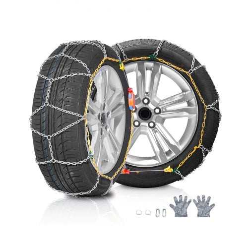 Snow Chains, Manganese Alloy Steel Emergency Traction Tire Chains, Snow Tire Chains for Cars, Pickups, SUVs, and Trucks, Silver (Set of 2)