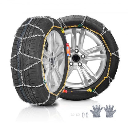 Snow Chains, Manganese Alloy Steel Emergency Traction Tire Chains, Snow Tire Chains for Cars, Pickups, SUVs, and Trucks, Silver-Set of 2