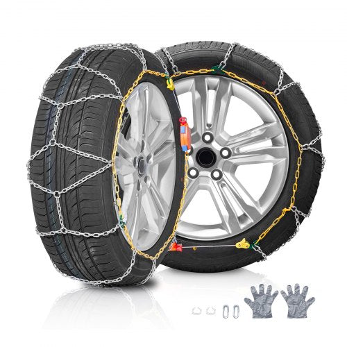 Snow Chains, Manganese Alloy Steel Emergency Traction Tire Chains, Snow Tire Chains for Cars, Pickups, SUVs, and Trucks, Silver-Set of 2