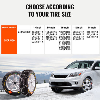 Snow Chains, Manganese Alloy Steel Emergency Traction Tire Chains, Snow Tire Chains for Cars, Pickups, SUVs, and Trucks, Silver-Set of 2