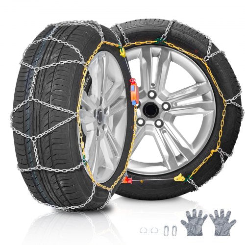 Snow Tire Chains, Manganese Alloy Steel Emergency Traction Tire Chains, Tire Snow Chains for Cars, Pickups, SUVs, and Trucks, Silver, Set of 2