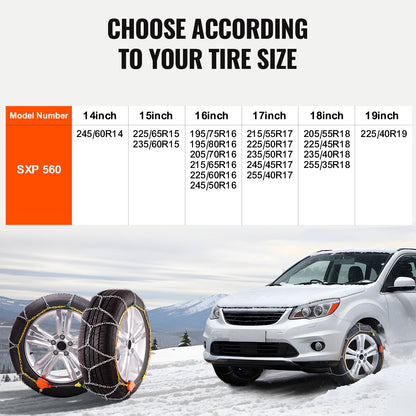 Snow Tire Chains, Manganese Alloy Steel Emergency Traction Tire Chains, Tire Snow Chains for Cars, Pickups, SUVs, and Trucks, Silver, Set of 2