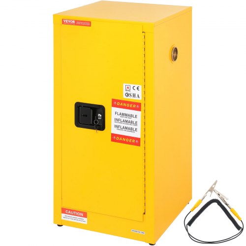 Flammable Safety Cabinet, 60 L, Cold-Rolled Steel Flammable Liquid Storage Cabinet, 46 x 46 x 90 cm Explosion Proof with 2 Adjustable Shelves 1 Door for Commercial Industrial Use, Yellow