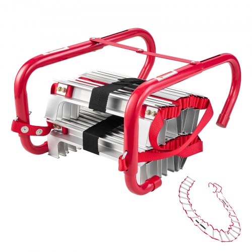 Fire Escape Ladder, 3-Story 7.62m Retractable Emergency Fire Ladder, Lightweight Aluminum Alloy Safety Escape Ladders with Sturdy Polyester Strap, Anti-Slip Rung & Wide Steps, 453KG Max Loading