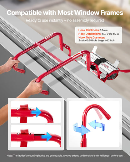 Fire Escape Ladder, 3-Story 7.62m Retractable Emergency Fire Ladder, Lightweight Aluminum Alloy Safety Escape Ladders with Sturdy Polyester Strap, Anti-Slip Rung & Wide Steps, 453KG Max Loading