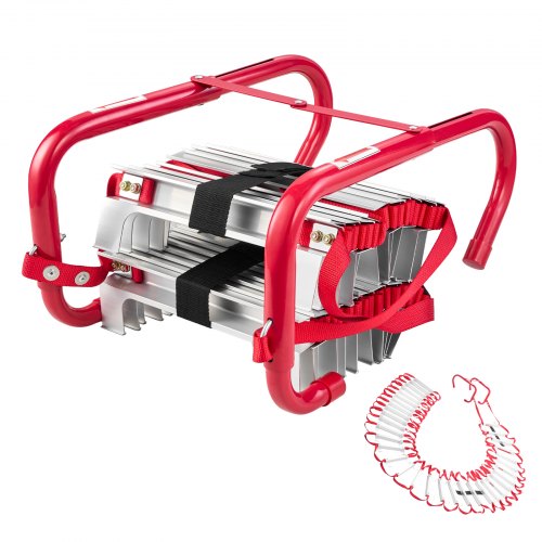 Fire Escape Ladder, 5-6 Story 15.24m Retractable Emergency Fire Ladder, Lightweight Aluminum Alloy Safety Escape Ladders with Sturdy Polyester Strap, Anti-Slip & Wide Rungs, 453KG Max Loading