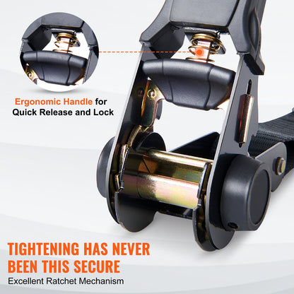 Ratchet Tie Down Straps (4PK), 2200 lb Max Break Strength, Includes 4 Premium 1" x 15' Rachet Tie Downs with Padded Handles, for Moving Securing Cargo, Appliances, Lawn Equipment, Motorcycle