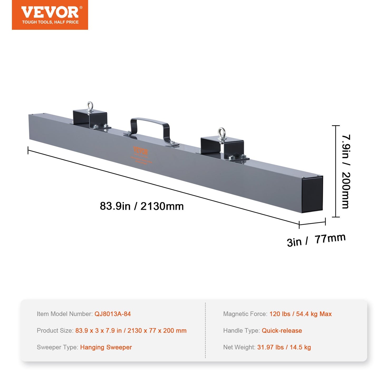 84in Hanging Magnet Magnetic Sweeper Tool 120lbs Lifting Magnet for Forklift