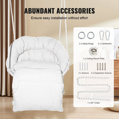 Hanging Hammock Swing Chair, 330 Lbs Capacity, Macramé Hanging Chair with Cushion and Mounting Hardware, Cotton Rope Swing Chair for Bedroom, Balcony, Patio, Garden, Beige