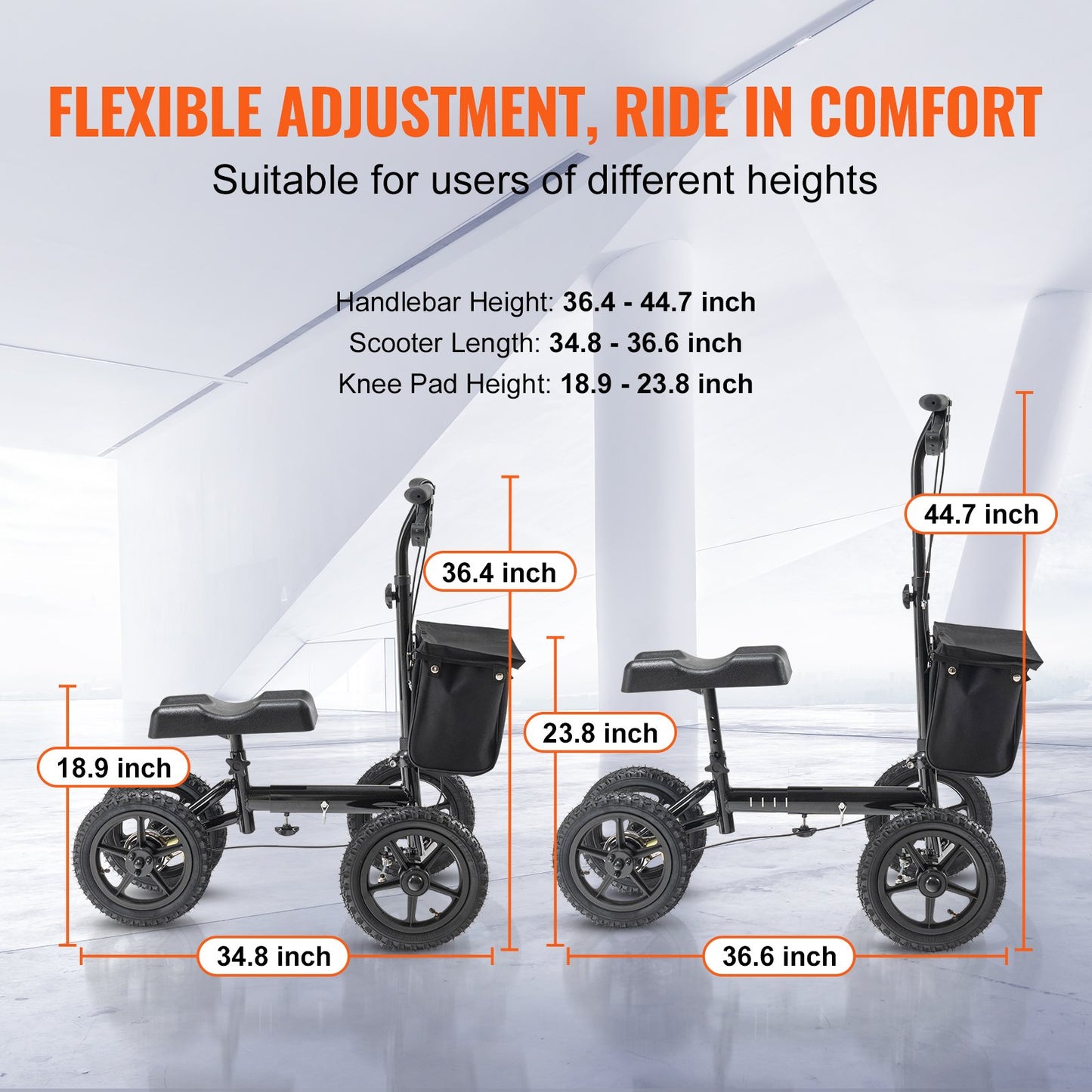 Folding Knee Scooter, Aluminum Steerable Knee Walker with Height-Adjustable Handlebar & Knee Pad, 12" (30.5 cm) All-Terrain Wheels, Dual Brakes, Leg Recovery Scooter for Broken Ankle Foot Injuries, 350LBS/158.8 kg
