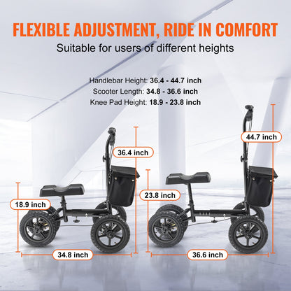 Folding Knee Scooter, Aluminum Steerable Knee Walker with Height-Adjustable Handlebar & Knee Pad, 12" (30.5 cm) All-Terrain Wheels, Dual Brakes, Leg Recovery Scooter for Broken Ankle Foot Injuries, 350LBS/158.8 kg