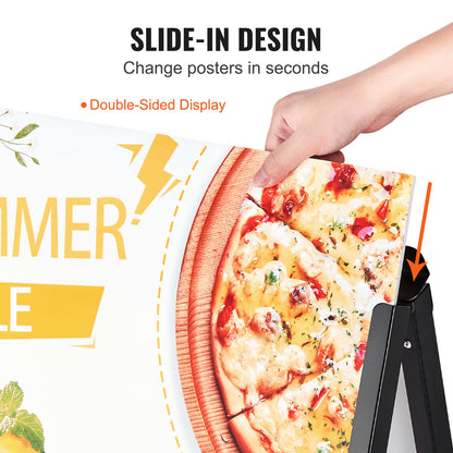 A Frame Sidewalk Sign, 24x36 Inch Heavy Duty Slide-in Signboard Holder, Double-Sided Folding Sandwich Board Signs, Steel Pavement Sign Poster for Outdoor Business Street Advertising (Frame only)