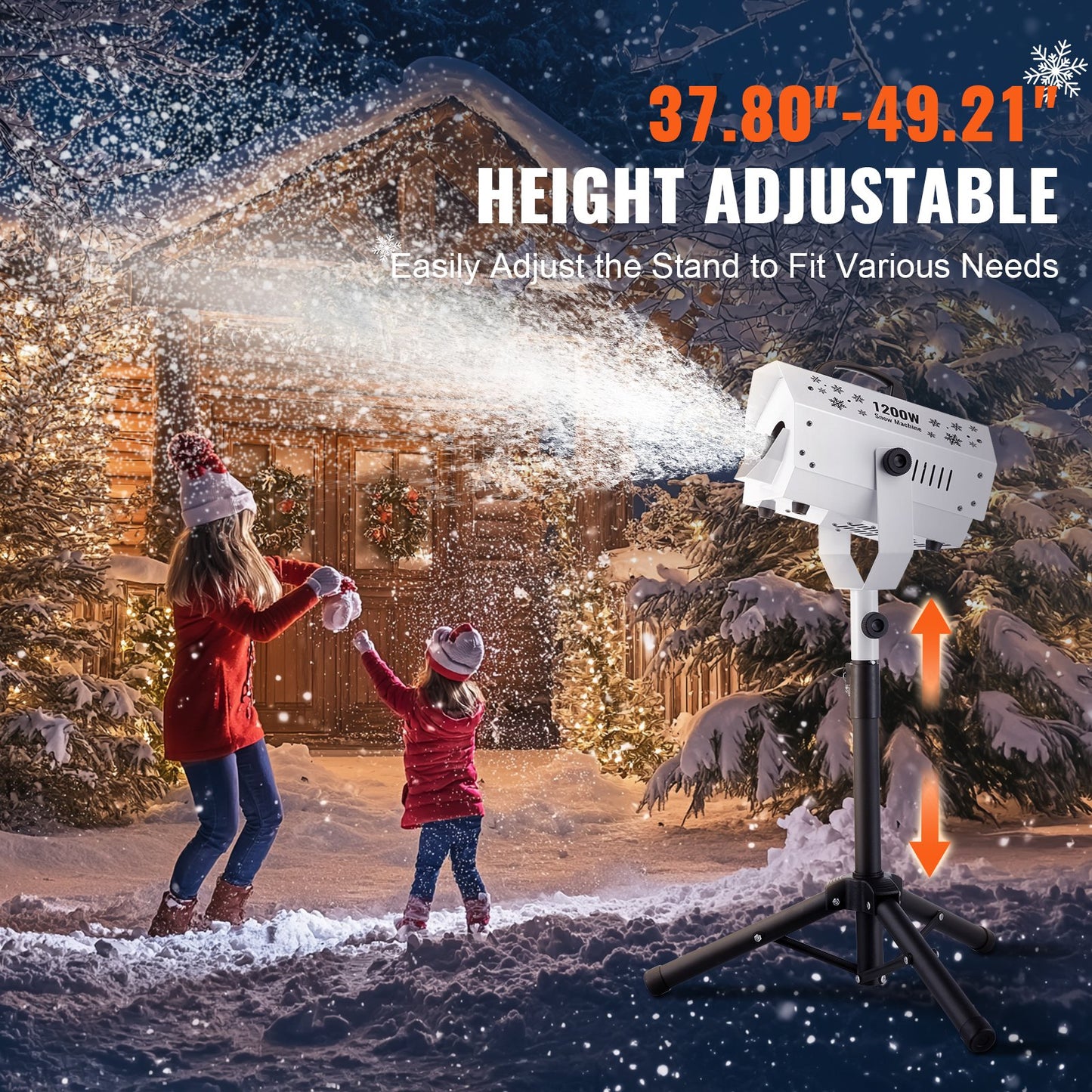 Snow Machine, 1200W, Snow Making Machine with Height Adjustable Stand, Indoor Wireless Remote Control Snowflake Maker, High Output Fake Snow Maker for Christmas Parties Wedding Stage Effect
