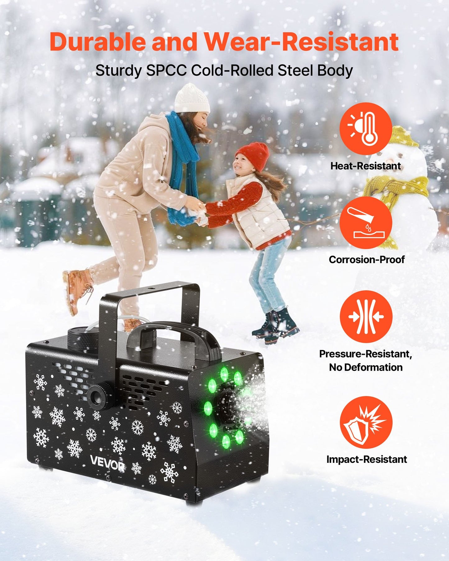 Snökan, kraftfull 900W, handhållen/hängande snökanon med omgivande ljus, trådlös fjärrstyrd snöflingemaskin med 1 liters vätsketank, utomhussnöflingemaskin för julfest