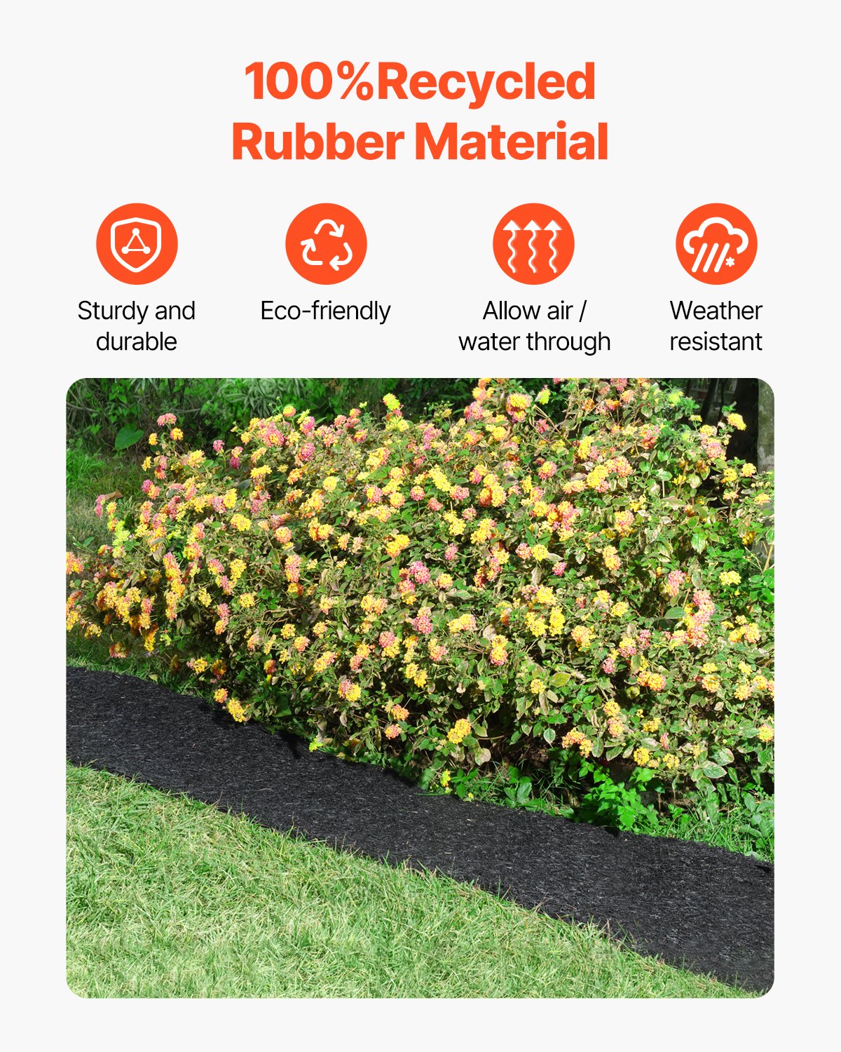 Rubber Mulch for Landscaping, 2 Rolls Recycled Rubber Mulch Mat 120 x 4.5 in, Permanent Rubber Pathway, Natural-Looking Black Mulch Garden Edging for Plants, Vegetables & Flower Garden Barrier