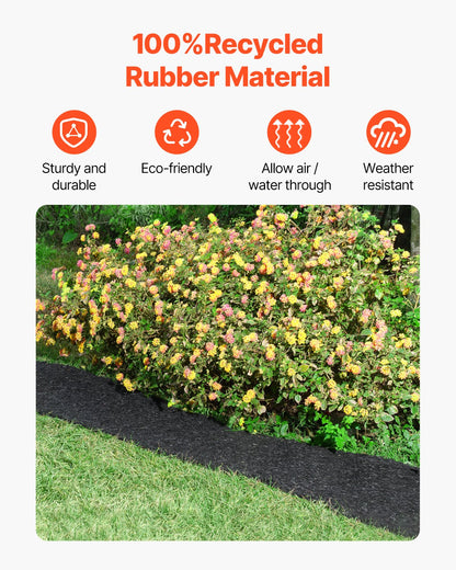 Rubber Mulch for Landscaping, 2 Rolls Recycled Rubber Mulch Mat 120 x 4.5 in, Permanent Rubber Pathway, Natural-Looking Black Mulch Garden Edging for Plants, Vegetables & Flower Garden Barrier
