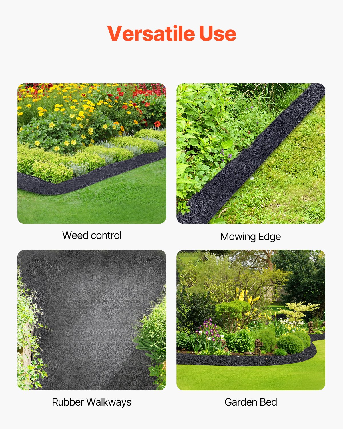 Rubber Mulch for Landscaping, 2 Rolls Recycled Rubber Mulch Mat 120 x 4.5 in, Permanent Rubber Pathway, Natural-Looking Black Mulch Garden Edging for Plants, Vegetables & Flower Garden Barrier