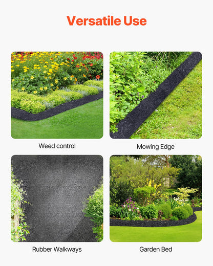 Rubber Mulch for Landscaping, 2 Rolls Recycled Rubber Mulch Mat 120 x 4.5 in, Permanent Rubber Pathway, Natural-Looking Black Mulch Garden Edging for Plants, Vegetables & Flower Garden Barrier