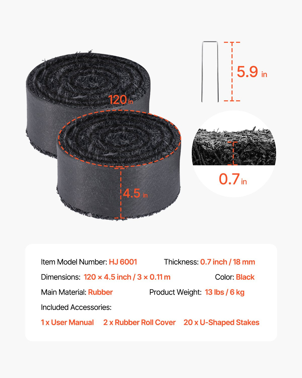 Rubber Mulch for Landscaping, 2 Rolls Recycled Rubber Mulch Mat 120 x 4.5 in, Permanent Rubber Pathway, Natural-Looking Black Mulch Garden Edging for Plants, Vegetables & Flower Garden Barrier
