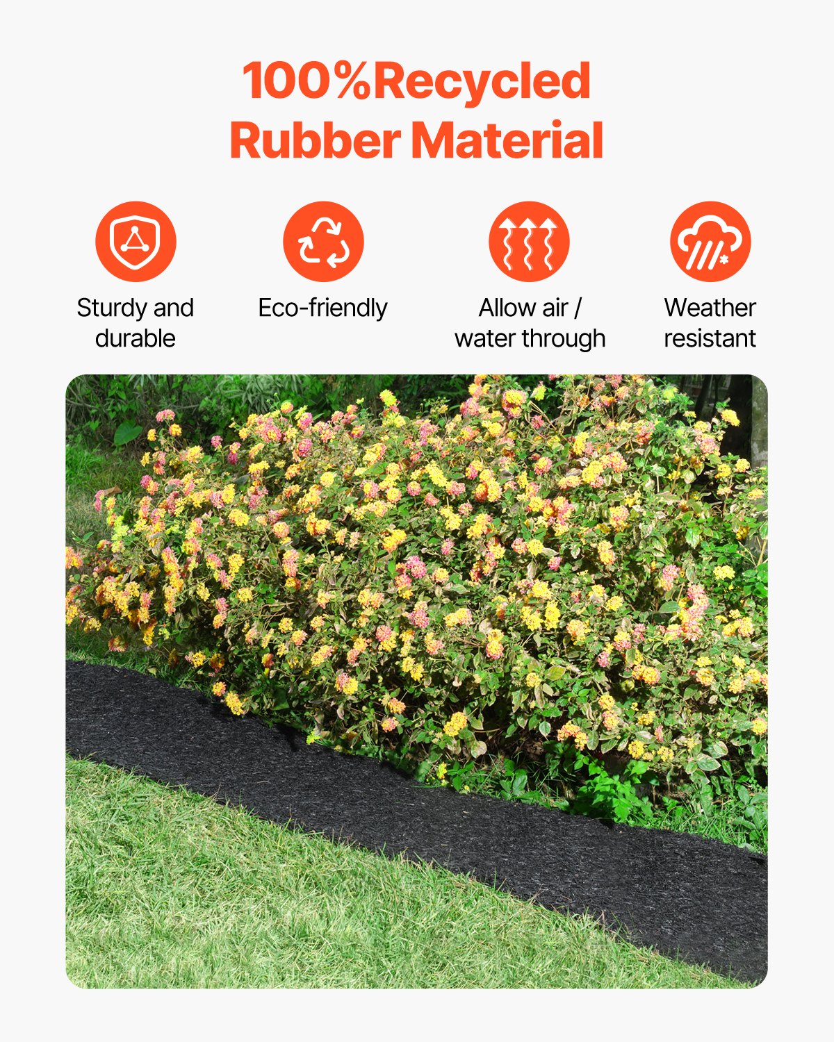 Rubber Mulch for Landscaping, 2 Rolls Recycled Rubber Mulch Mat 96 x 22 in, Permanent Rubber Pathway, Natural-Looking Black Mulch Garden Edging for Plants, Vegetables & Flower Garden Barrier