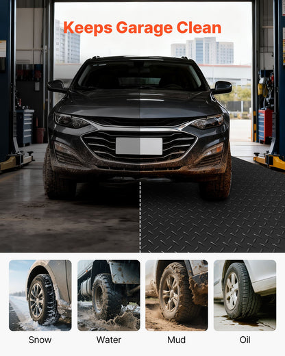 Garage Floor Roll, 1.22 x 7.62 m Garage Flooring Mat, 3 mm Thickened Rubber Diamond Plate Floor Protector Mat, Non-Slip, Wear-resist Waterproof, Easy to Clean for Warehouse, Gyms, Trailer, Black
