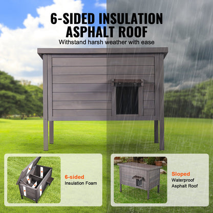 Outdoor Cat House Weatherproof, Feral Cat Shelter for Multiple Cats, Outdoor Wooden Cat Rabbit House with All-Round Foam Insulated, Open Roof, PVC Door Flaps, 34"L x 22"W x 27"H