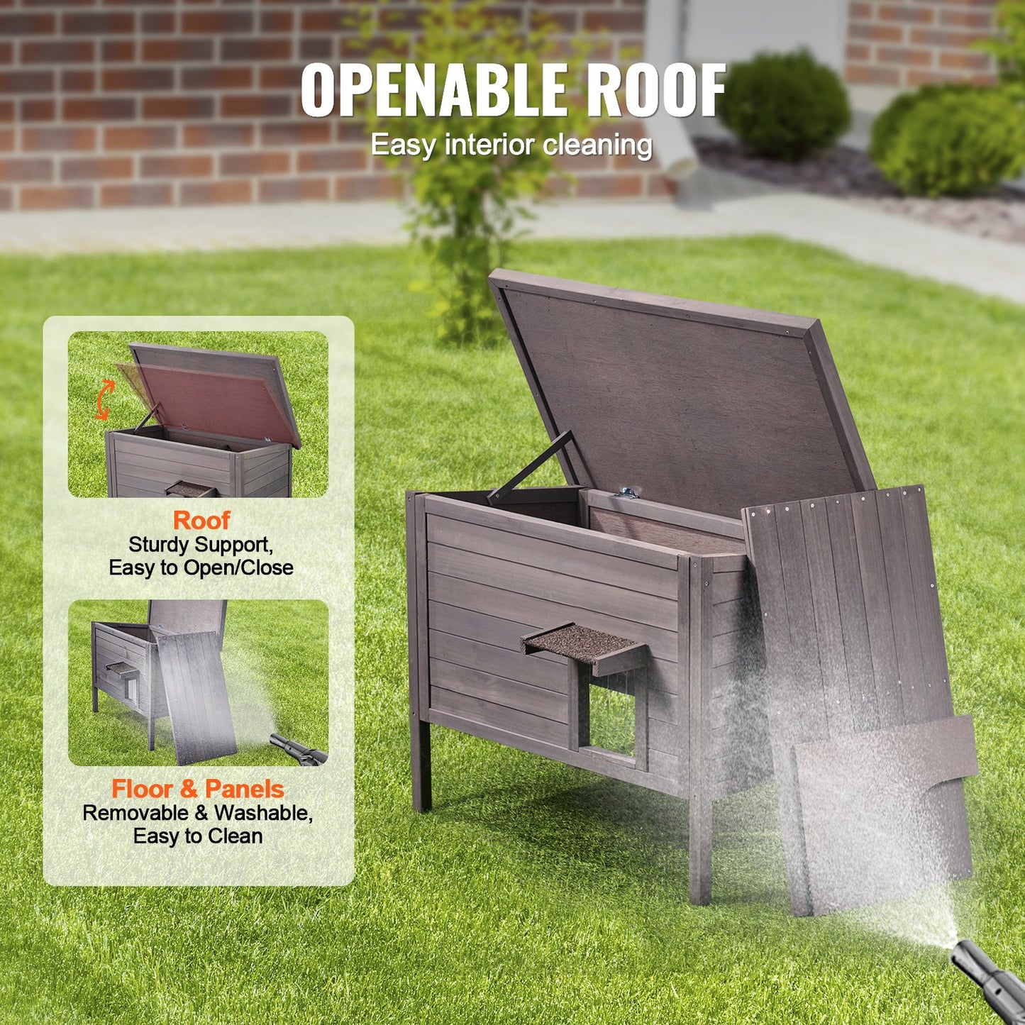 Outdoor Cat House Weatherproof, Feral Cat Shelter for Multiple Cats, Outdoor Wooden Cat Rabbit House with All-Round Foam Insulated, Open Roof, PVC Door Flaps, 34"L x 22"W x 27"H