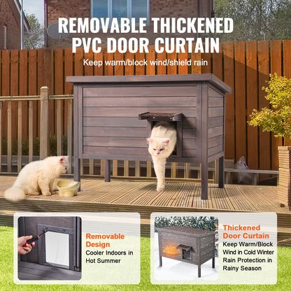 Outdoor Cat House Weatherproof, Feral Cat Shelter for Multiple Cats, Outdoor Wooden Cat Rabbit House with All-Round Foam Insulated, Open Roof, PVC Door Flaps, 34"L x 22"W x 27"H