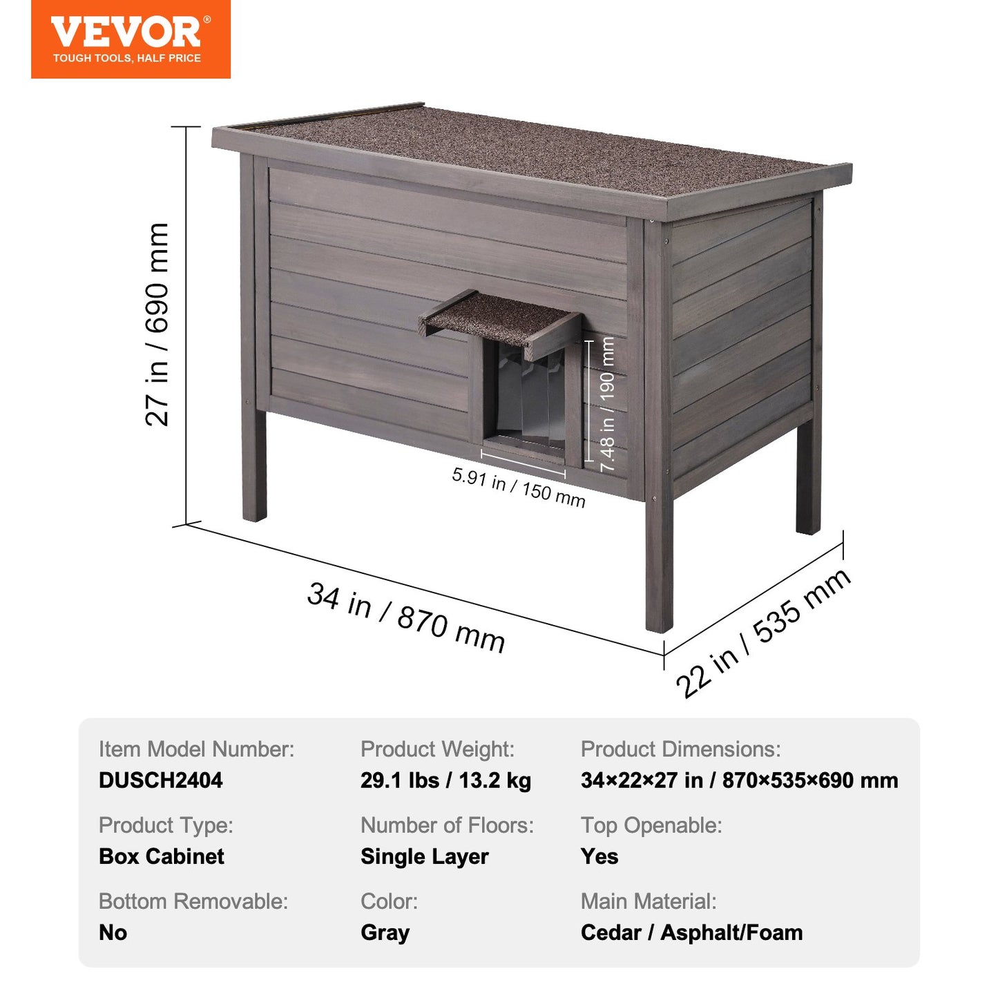 Outdoor Cat House Weatherproof, Feral Cat Shelter for Multiple Cats, Outdoor Wooden Cat Rabbit House with All-Round Foam Insulated, Open Roof, PVC Door Flaps, 34"L x 22"W x 27"H