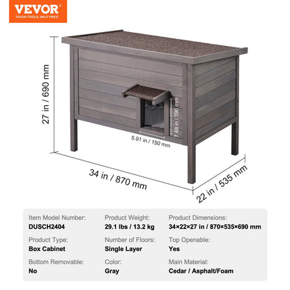 Outdoor Cat House Weatherproof, Feral Cat Shelter for Multiple Cats, Outdoor Wooden Cat Rabbit House with All-Round Foam Insulated, Open Roof, PVC Door Flaps, 34"L x 22"W x 27"H