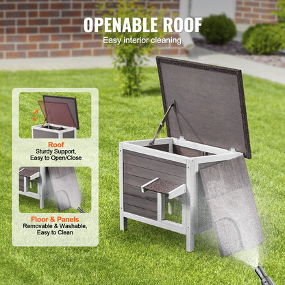 Väderbeständigt katthus för utomhusbruk, skydd för vilda katter för flera katter, trähus för utomhusbruk för katt och kanin med runtomgående skumisolering, öppet tak, PVC-dörrflikar, 61 cm L x 51 cm B x 56 cm H