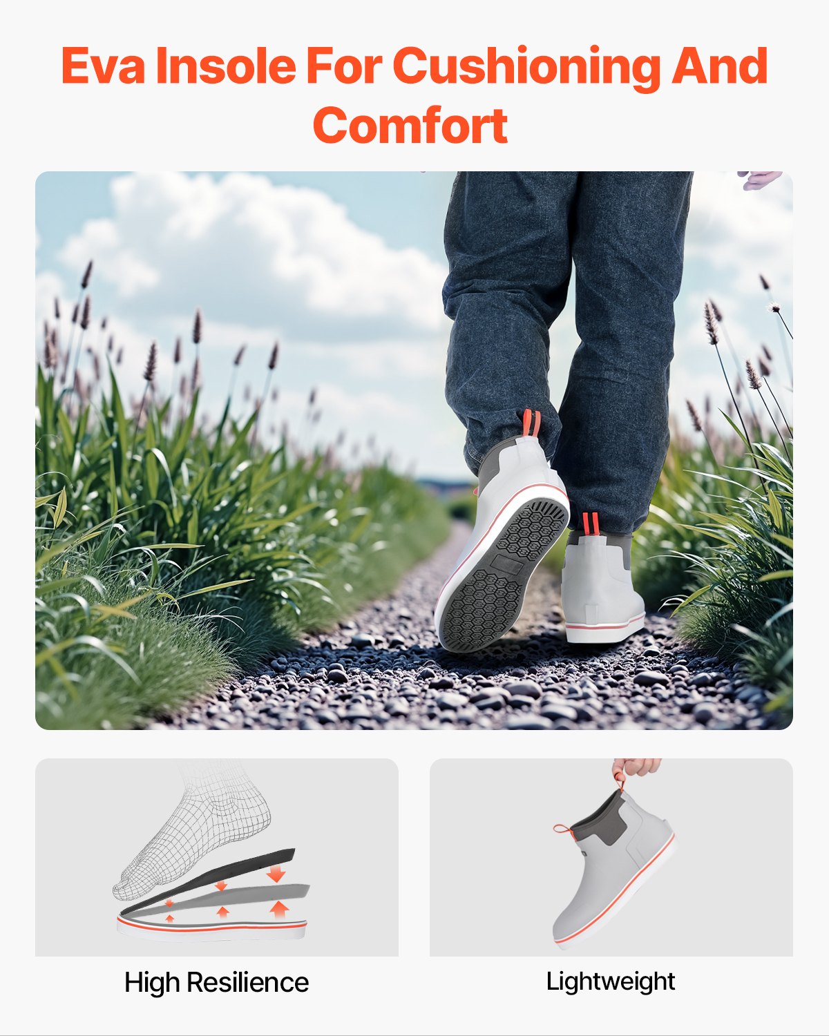 Men's Deck Boots, Waterproof Fishing Rain Boots, Anti-Slip Ankle Rubber Outdoor Work Shoes, Gardening Insulated Mud Boots Footwear, Lightweight & Durable, for Manufacturing, Farming, Size 12 US