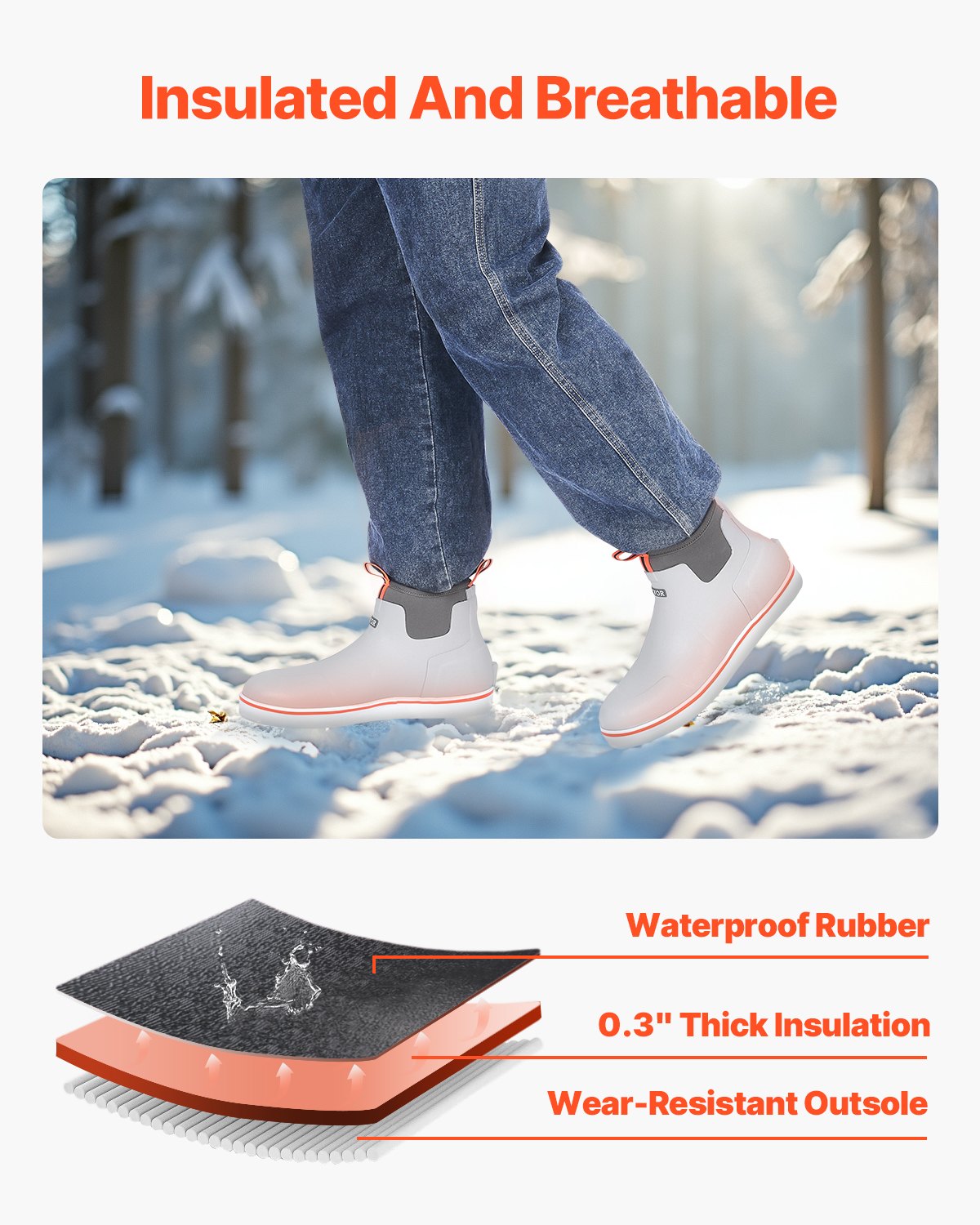 Men's Deck Boots, Waterproof Fishing Rain Boots, Anti-Slip Ankle Rubber Outdoor Work Shoes, Gardening Insulated Mud Boots Footwear, Lightweight & Durable, for Manufacturing, Farming, Size 12 US