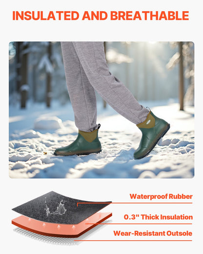Women's Deck Boots, Waterproof Fishing Rain Boots, Anti-Slip Ankle Rubber Boots, Gardening Insulated Mud Boots, Neoprene Rubber, Lightweight & Durable, for Manufacturing, Farming, Size 10 US