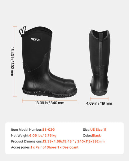 Men's Steel Toe Rubber Boots, Protective Footwear, Waterproof Rain Fishing Boots, Outdoor Non-Slip Work Shoes, Lightweight and Durable, for Manufacturing, Construction, Farming, Size 11 US