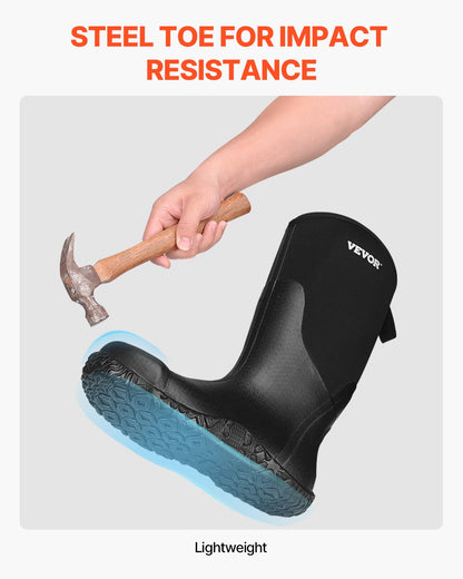 Men's Steel Toe Rubber Boots, Protective Footwear, Waterproof Rain Fishing Boots, Outdoor Non-Slip Work Shoes, Lightweight and Durable, for Manufacturing, Construction, Farming, Size 12 US