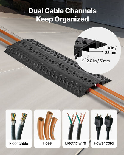Drop Over Cable Cover, 7,938 kg/Axle Load Capacity, Heavy Duty Cable Hose Protector Ramp, Floor Cord Cover, for High Walking Traffic Areas, Indoor, Outdoor, Home, Office, Warehouse, 2 Pack