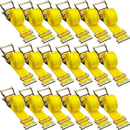 E-Track Ratchet Strap, 18 Pack 2" x 15' E Track Straps 4400 lbs Breaking Strength, with Polyester Webbing & Spring Fitting & Ratchets, Durable Tie-Downs for Motorcycles, Tire, Trailer Loads