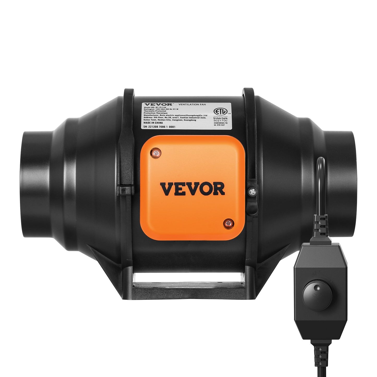 Inline-kanalfläkt, 102 mm 129,7 CFM med variabel hastighetsregulator, tyst AC-motorventilationsfläkt för kylförstärkare, odlingstält, hydroponik