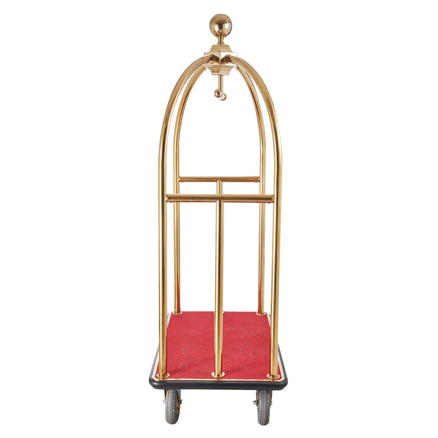 Hotellbagagevagn, 1500 kg lastkapacitet, borstad rostfri piccolovagn med böjda upprättstående ställningar, betjänad vagn med röd matta och 8-tums gummihjul, idealisk för hotell, lägenheter, resorts