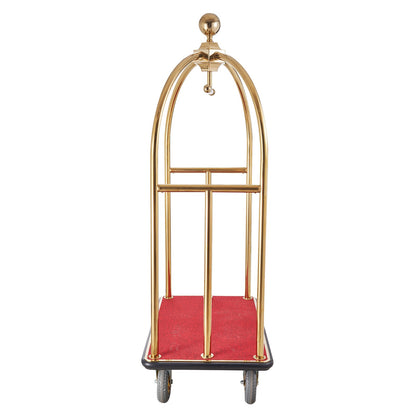 Hotellbagagevagn, 1500 kg lastkapacitet, borstad rostfri piccolovagn med böjda upprättstående ställningar, betjänad vagn med röd matta och 8-tums gummihjul, idealisk för hotell, lägenheter, resorts