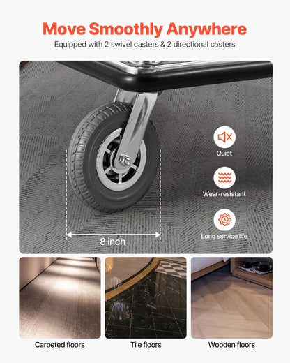 Hotel Luggage Cart, 1200 LBS Load Capacity, Brushed Stainless Steel Finish Bellman's Cart, Valet Cart with Grey Carpeted Deck and 8-inch Rubber Wheels, Ideal for Hotels, Condos, Resorts, Silver