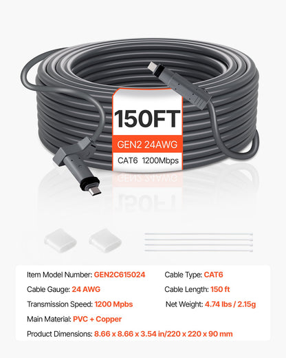Starlink Gen 2-kabel 45,72 m förlängningskabel Standard generation 2 1200 Mps 24 AWG / 0,25 mm²